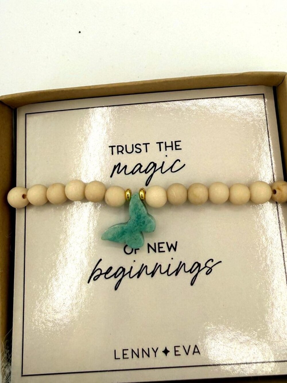 Lenny & Eva Beaded Bracelet Butterfly Charm Inspirational Card Gift Box